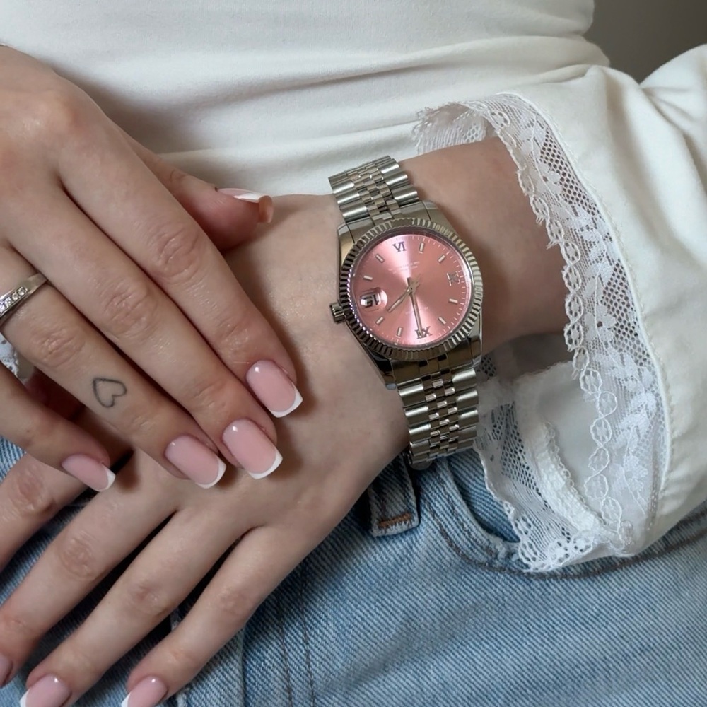 Luxury Style Stainless Steel Watch Pink Dial | Brand New